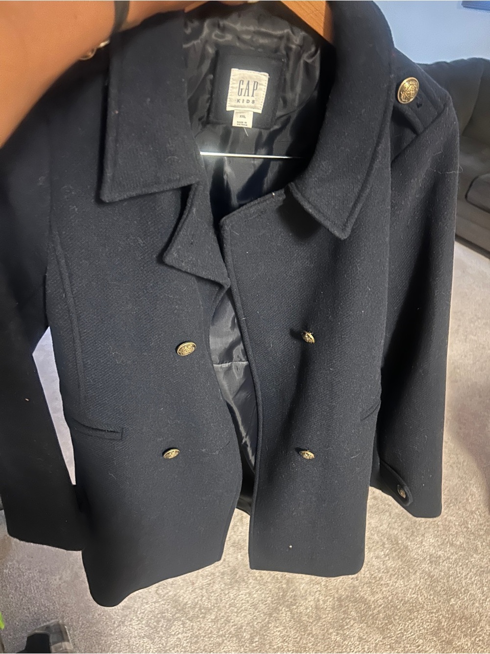 GAP Kids Navy Double-Breasted Peacoat with Gold Buttons